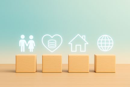 Foto: Icons zu Personen, Herz, Haus und Globus